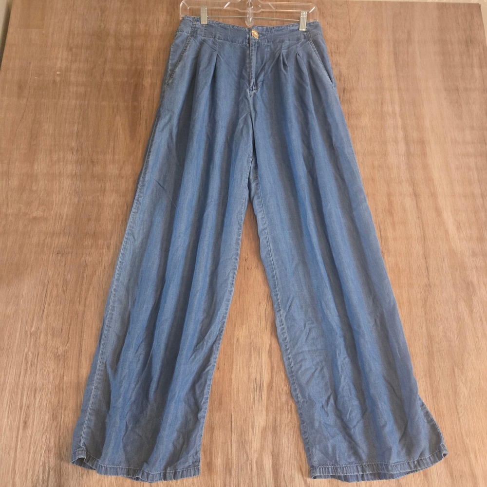INC International Concepts Blue Tencel Wide Leg Pleated Pants Size 4 High Rise